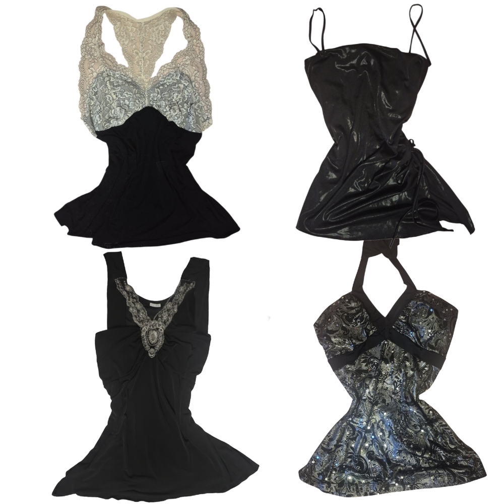 Women’s Black Lace Halter & Spaghetti Strap Tops - Pack of 4
